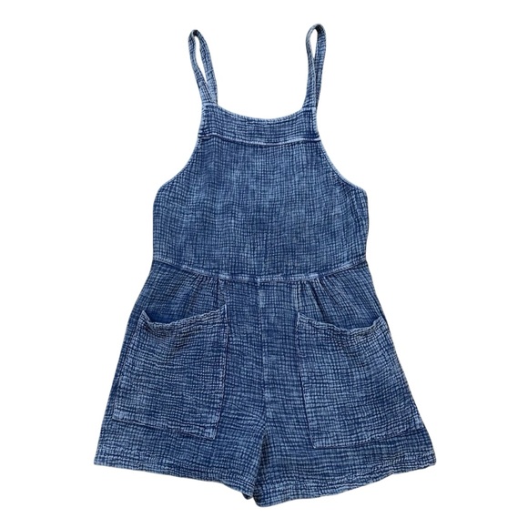 LaBiz Maronie Relaxed Gauze Blue Shortalls Jumper Romper Pockets Women’s XS - Picture 4 of 16